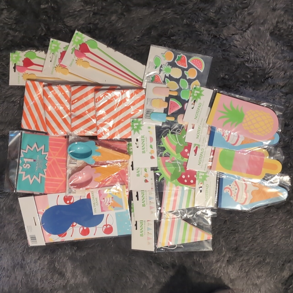Colorful Ice Cream and Fruit Party Supplies Set